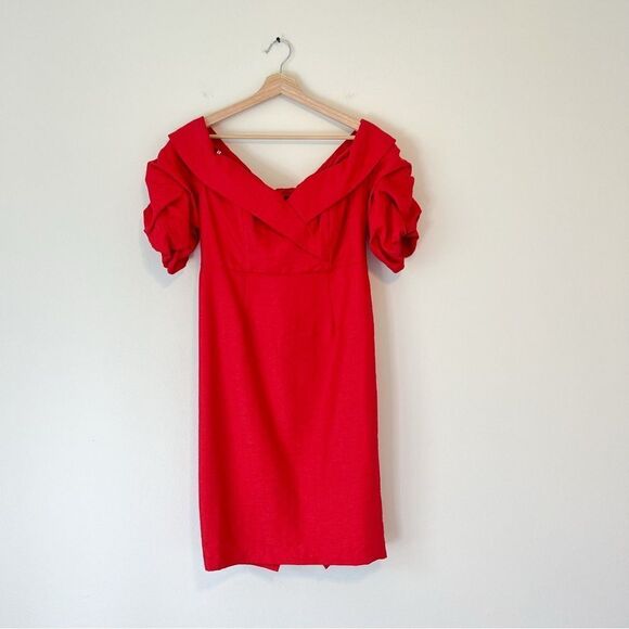 Bardot Devlin Twist Mini Dress in Lipstick Red Size 10 / L Off The Shoulder - Picture 3 of 11